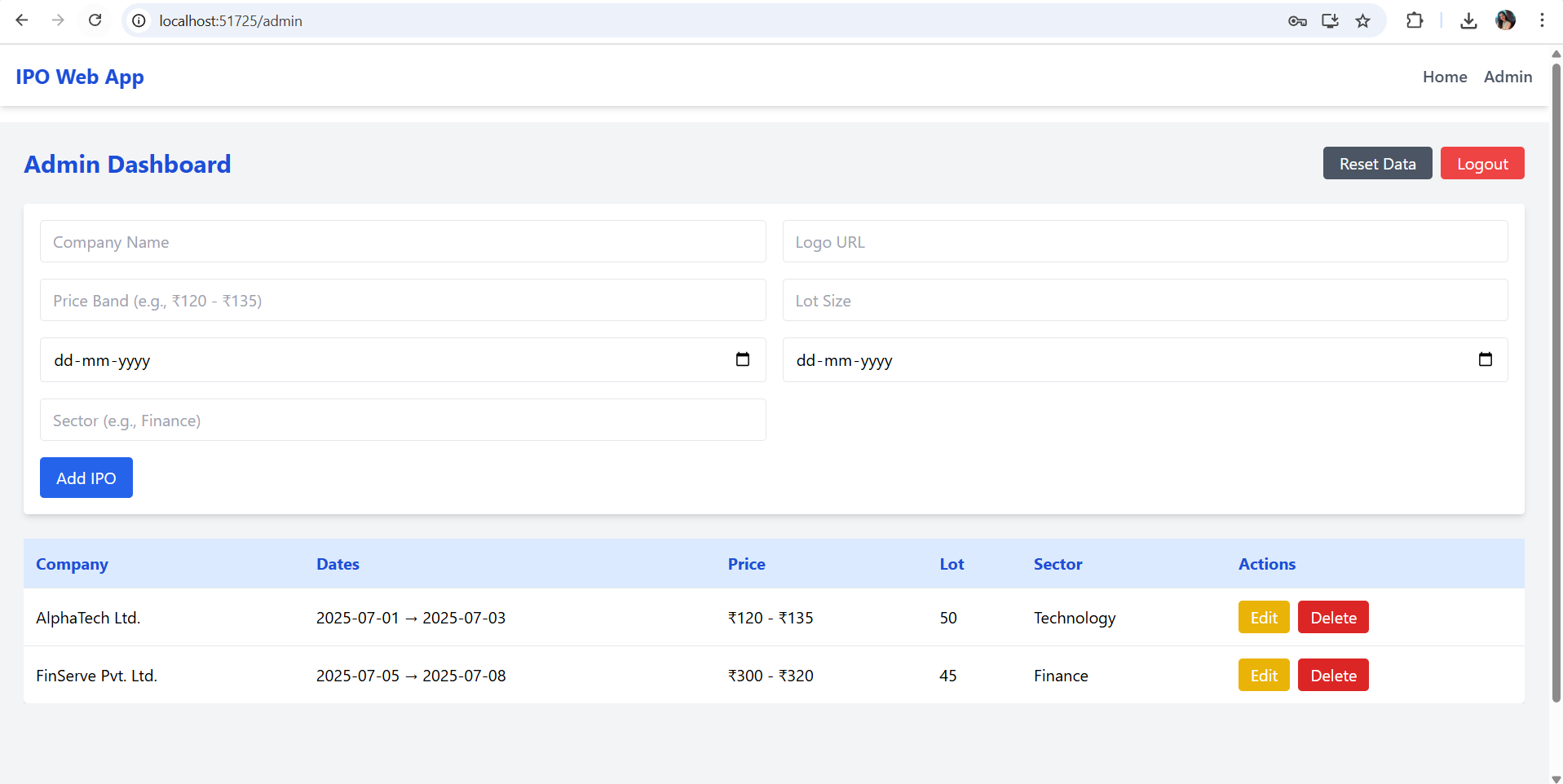 Admin Dashboard